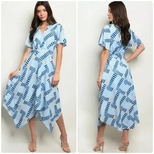 NEW Love Riche Striped Flutter Sleeve Handkerchief Hem Dress